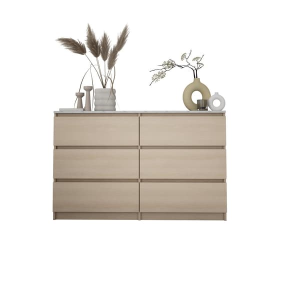 Lipasto: kuusi laatikkoa, Väri: Linbergin tammi, yläosan väri: bianco-marmori, Kalusteen mitat: l: 120 cm, k: 78,5 cm, s: 39 cm,