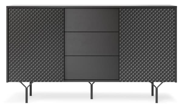 Byrå: tre lådor, två dörrar, fyra hyllor, Kroppsfärg: grafitsvart, Frontfärg: grafitsvart, M: bredd: 144 cm, höjd: 83 cm, djup: 38 cm,