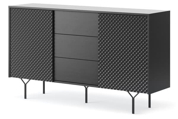 Lipasto: kolme laatikkoa, kaksi ovea, neljä hyllyä, Rungon väri: grafiitinmusta, Etuosan väri: grafiitinmusta, K: l: 144 cm, k: 83 cm, s: 38 cm,