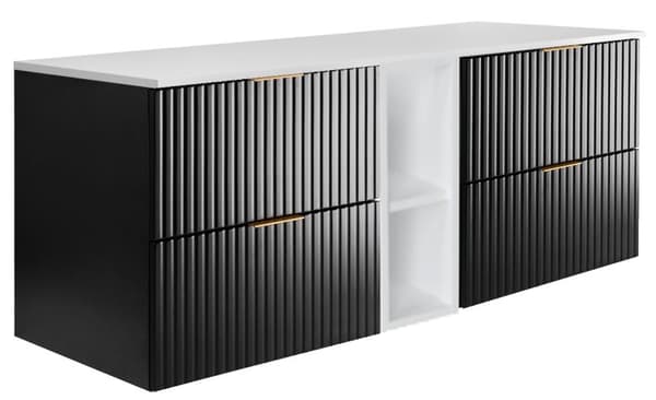 Badezimmerschrank, schwarz / weiß, 140 x 57 x 46 cm