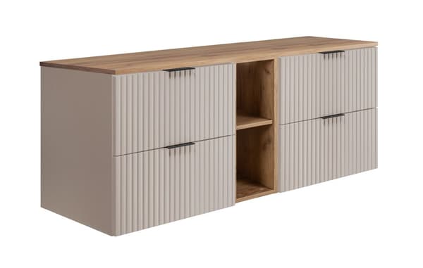 Badezimmerschrank, Kaschmir / Eiche, 140 x 57 x 46 cm