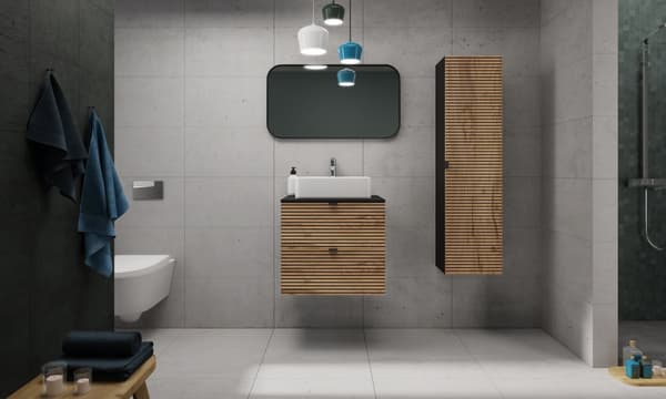 Badezimmer-Hängeschrank mit Arbeitsplatte, schwarz, 60 x 57 x 46 cm
