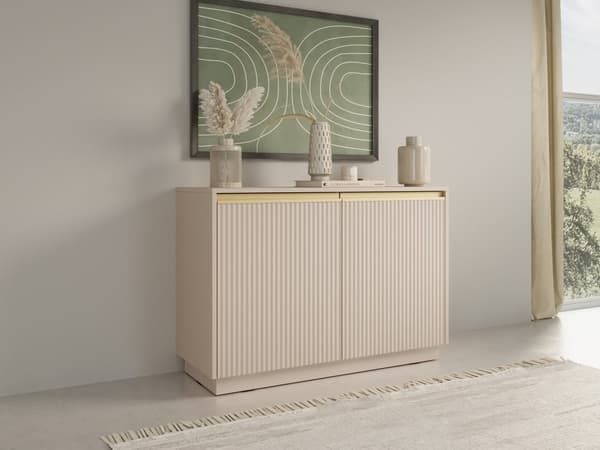 Kommode: to låger, fire hylder, Farve: sandbeige, Møbelmål: bredde: 103,5 cm, højde: 71,4 cm, længde: 39 cm,