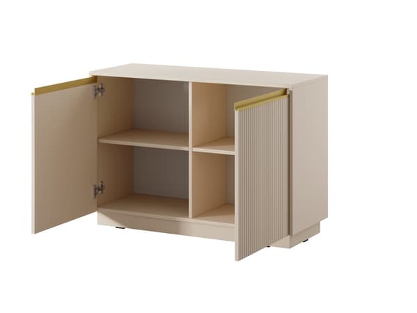 Kommode: to låger, fire hylder, Farve: sandbeige, Møbelmål: bredde: 103,5 cm, højde: 71,4 cm, længde: 39 cm,
