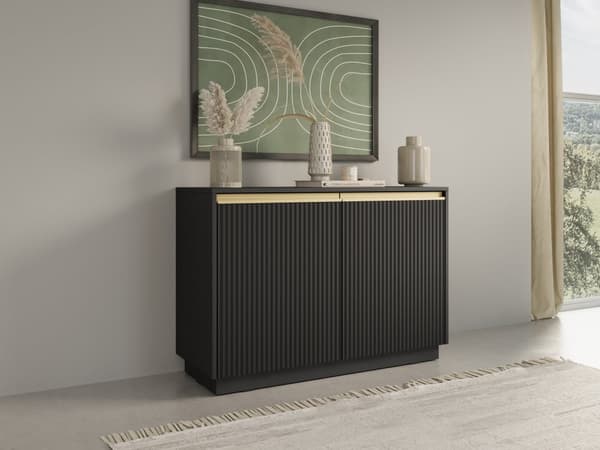 Kommode: to låger, fire hylder, Farve: grafitsort, Møbelmål: bredde: 103,5 cm, højde: 71,4 cm, længde: 39 cm,