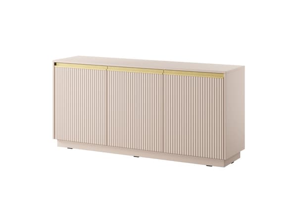 Byrå: tre dörrar, se x hyllor, Färg: sandbeige, M: bredd: 153,4 cm, höjd: 71,6 cm, längd: 39 cm,