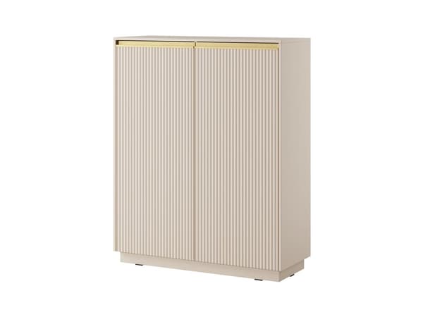 Lipasto: kaksi ovea, kuusi hyllyä, Väri: hiekkabeige, Kalusteen mitat: l: 103,5 cm, k: 127 cm, pituus: 39 cm,