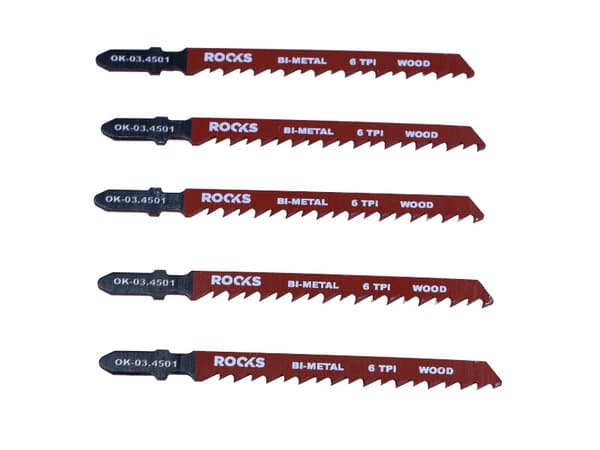 ROOKS STIKSAVSBLAD I BIMETAL, TYPE T, TRÆ OG KOMPOSITT, 6 TPI X 100 MM, SÆT MED 5