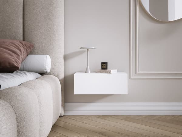 Upphängt sängskåp med låda – Slät front – Vit, 40 x 20 x 16 cm