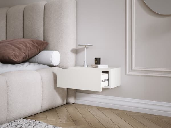 Upphängt sängskåp med låda – Slät front – Vit, 40 x 20 x 16 cm