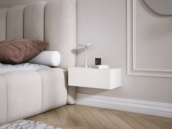 Upphängt sängskåp med låda – Slät front – Vit, 40 x 20 x 16 cm