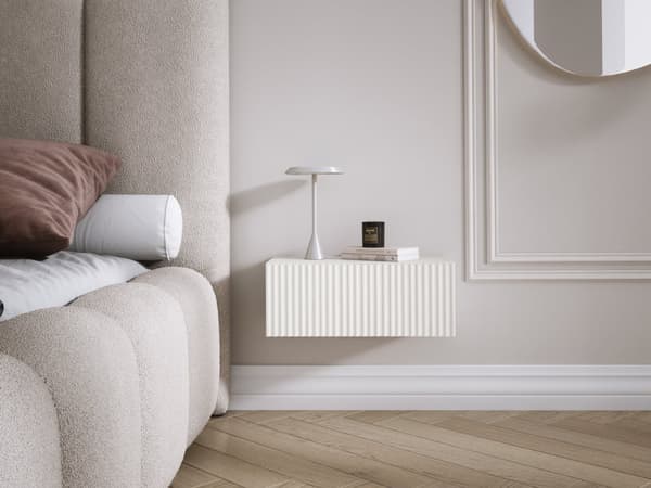 Upphängt sängskåp med låda – Räfflad front, lameller – Vit, 40 x 20 x 16 cm
