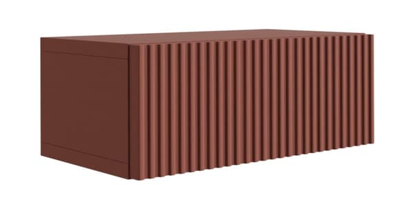 Upphängt sängskåp med låda – Räfflad front, lameller – tegelröd, 40 x 20 x 16 cm