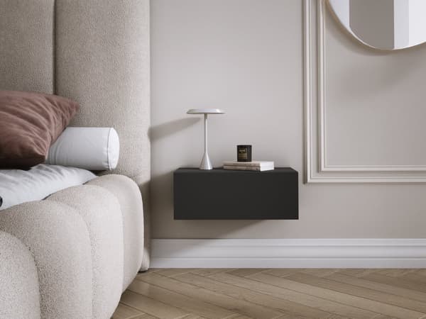 Upphängt sängskåp med låda – Slät front – Svart, 40 x 20 x 16 cm