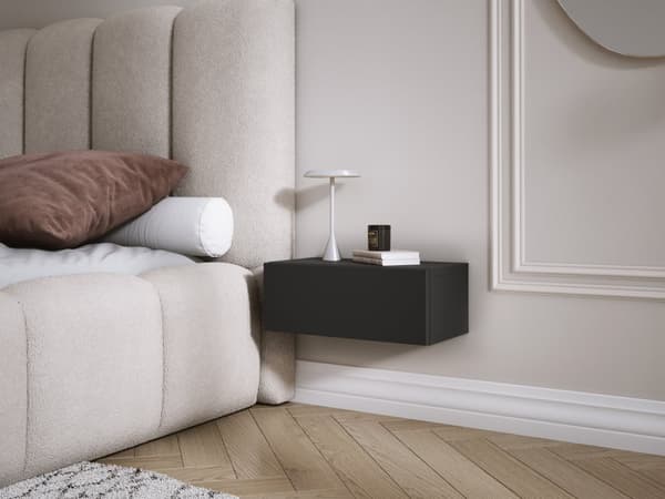 Upphängt sängskåp med låda – Slät front – Svart, 40 x 20 x 16 cm