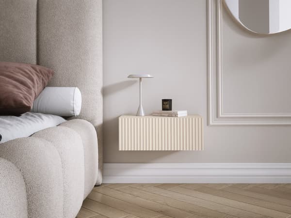 Upphängt sängskåp med låda – Räflad front, lameller – kaschmir, 40 x 20 x 16 cm