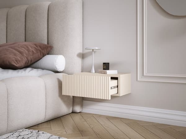 Upphängt sängskåp med låda – Räflad front, lameller – kaschmir, 40 x 20 x 16 cm