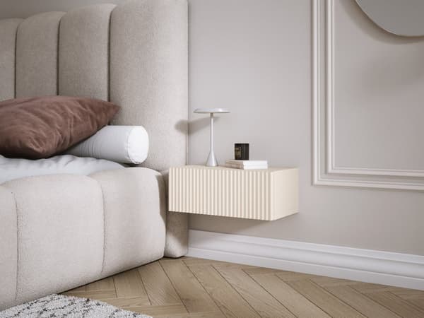 Upphängt sängskåp med låda – Räflad front, lameller – kaschmir, 40 x 20 x 16 cm