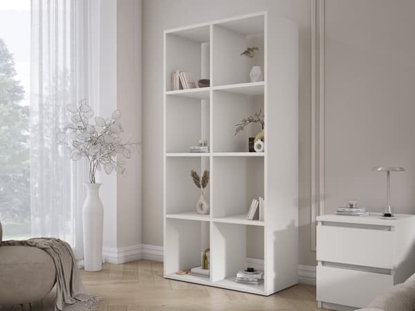 Bokhylla med 6 fack – Vit – 147 × 74 × 30 cm, vertikalt och horisontellt