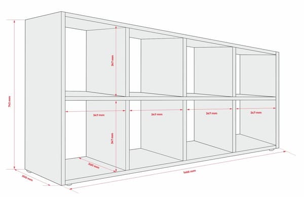 Bokhylla med 6 fack – tegelröd – 147 × 74 × 30 cm, vertikalt och horisontellt