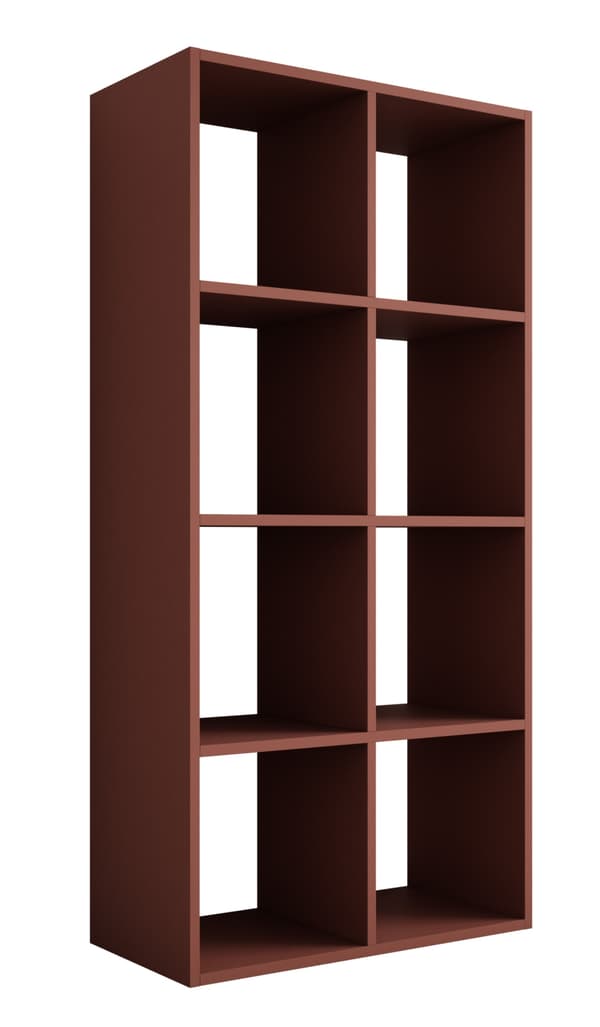 Bokhylla med 6 fack – tegelröd – 147 × 74 × 30 cm, vertikalt och horisontellt