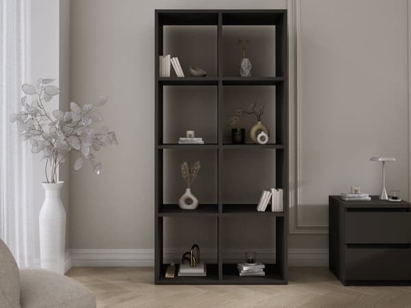 Kirjahylly 6 lokerolla - Musta - 147 × 74 × 30 cm, pysty- ja vaaka