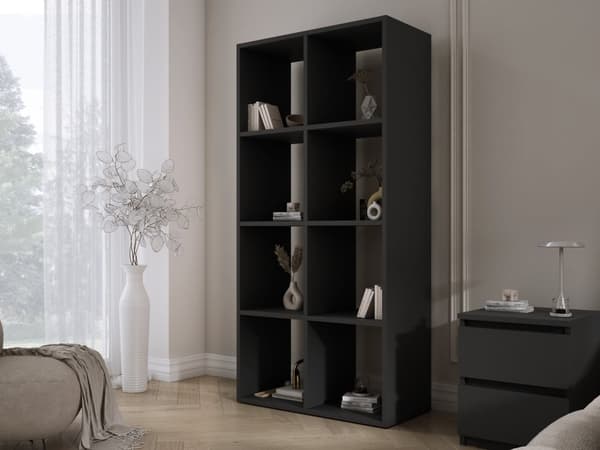 Kirjahylly 6 lokerolla - Musta - 147 × 74 × 30 cm, pysty- ja vaaka