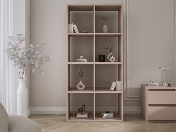 Bokhylla med 6 fack – karamellbrun – 147 × 74 × 30 cm, vertikalt och horisontellt
