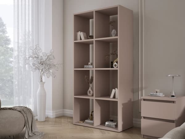 Bokhylla med 6 fack – karamellbrun – 147 × 74 × 30 cm, vertikalt och horisontellt