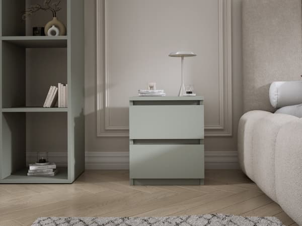 Stående sängskåp med 2 lådor – 45 × 36 × 36 cm – aloe grön