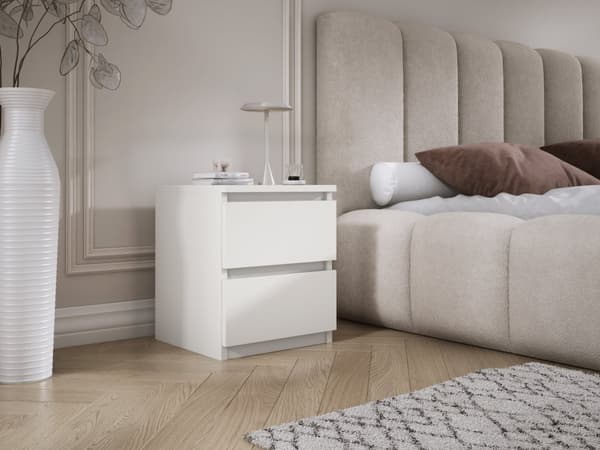 Stående sängskåp med 2 lådor – 45 × 36 × 36 cm – Vit