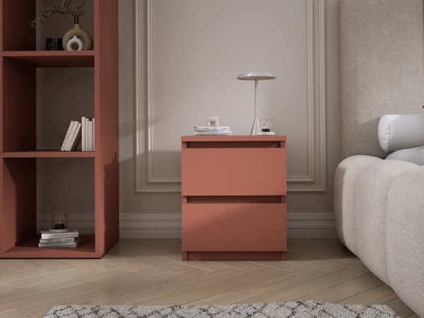Stående sängskåp med 2 lådor – 45 × 36 × 36 cm – tegelröd