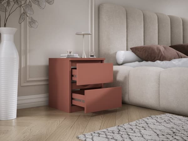 Stående sängskåp med 2 lådor – 45 × 36 × 36 cm – tegelröd