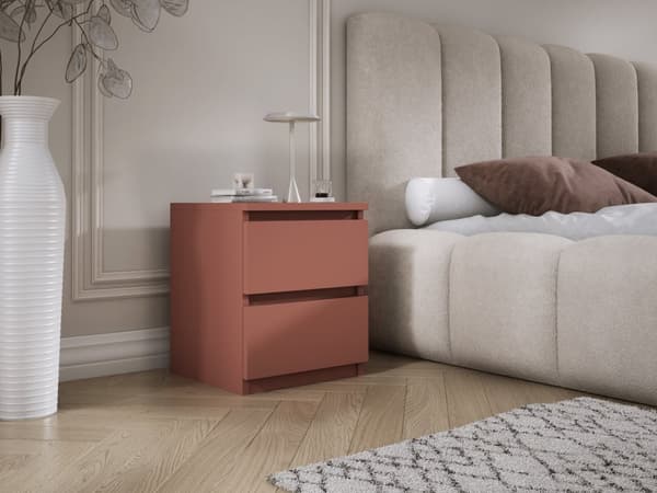 Stående sängskåp med 2 lådor – 45 × 36 × 36 cm – tegelröd