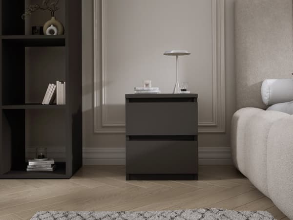 Stående sängskåp med 2 lådor – 45 × 36 × 36 cm – Svart