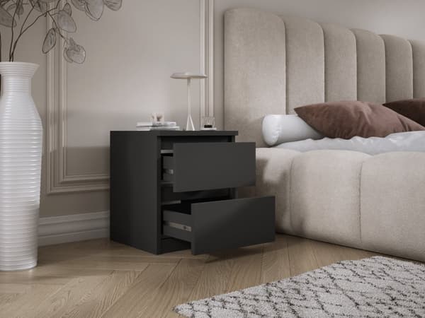 Stående sängskåp med 2 lådor – 45 × 36 × 36 cm – Svart