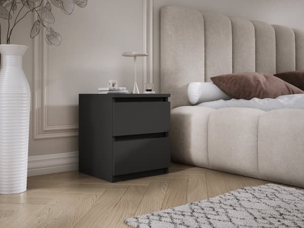 Stående sängskåp med 2 lådor – 45 × 36 × 36 cm – Svart