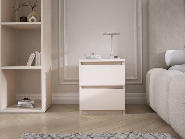 Stående sängskåp med 2 lådor – 45 × 36 × 36 cm – kaschmir