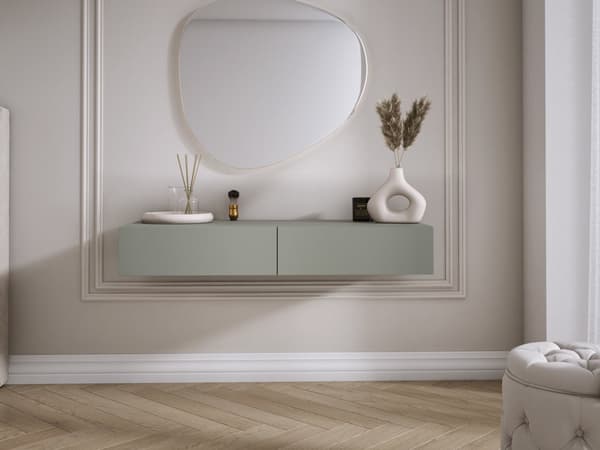 Hängande toalettbord med lådor, slät front - aloe grön, 100 x 40 x 16 cm