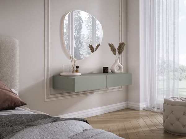 Hängande toalettbord med lådor, slät front - aloe grön, 100 x 40 x 16 cm