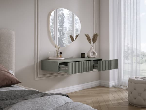 Riippuva pukeutumispöytä laatikoilla, uritettu etuosa - aloenvihreä, 100 x 40 x 16 cm