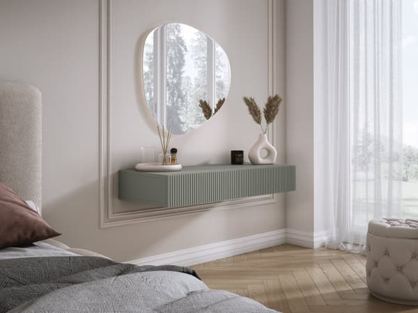 Riippuva pukeutumispöytä laatikoilla, uritettu etuosa - aloenvihreä, 100 x 40 x 16 cm