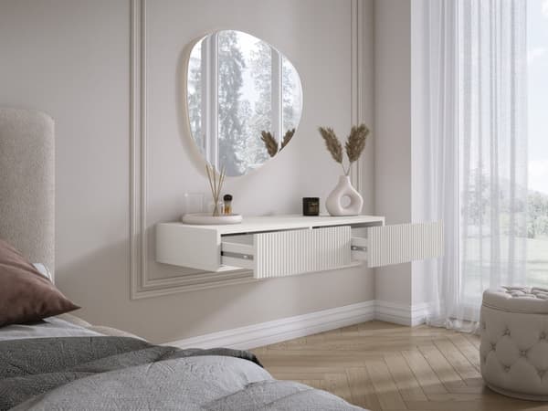 Hängande toalettbord med lådor, räfflad front - Vit, 100 x 40 x 16 cm