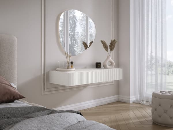 Hängande toalettbord med lådor, räfflad front - Vit, 100 x 40 x 16 cm