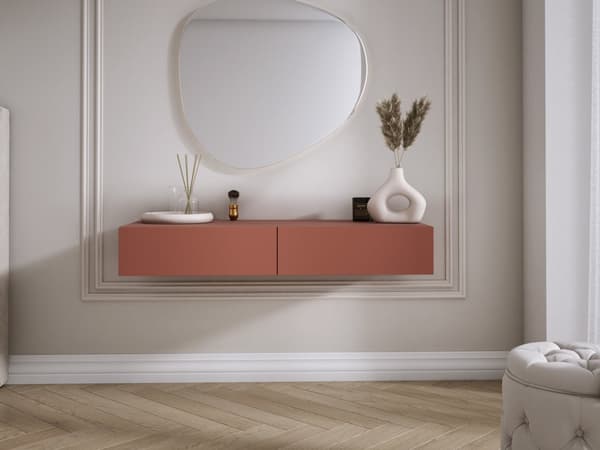 Hängande toalettbord med lådor, slät front - tegelröd, 100 x 40 x 16 cm