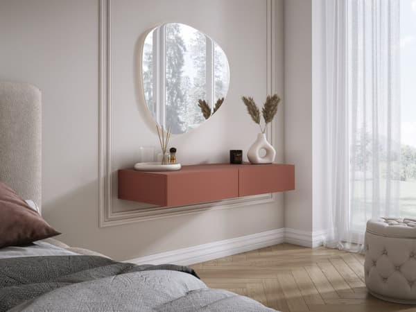 Hängande toalettbord med lådor, slät front - tegelröd, 100 x 40 x 16 cm