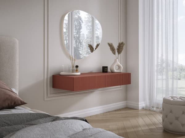 Hängande toalettbord med lådor, räfflad front - tegelröd, 100 x 40 x 16 cm