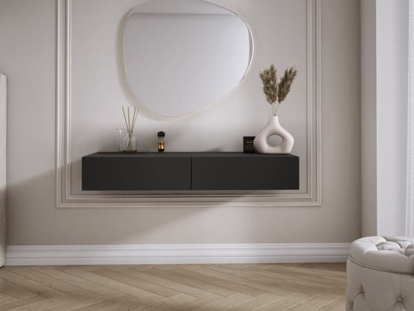 Hængende toiletbord med skuffer, glat front - Sort, 100 x 40 x 16 cm