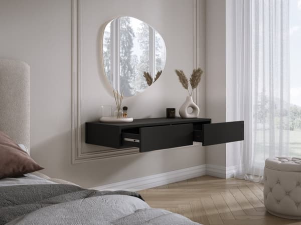 Hængende toiletbord med skuffer, glat front - Sort, 100 x 40 x 16 cm