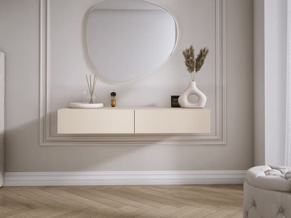 Hängande toalettbord med lådor, slät front - kaschmir, 100 x 40 x 16 cm